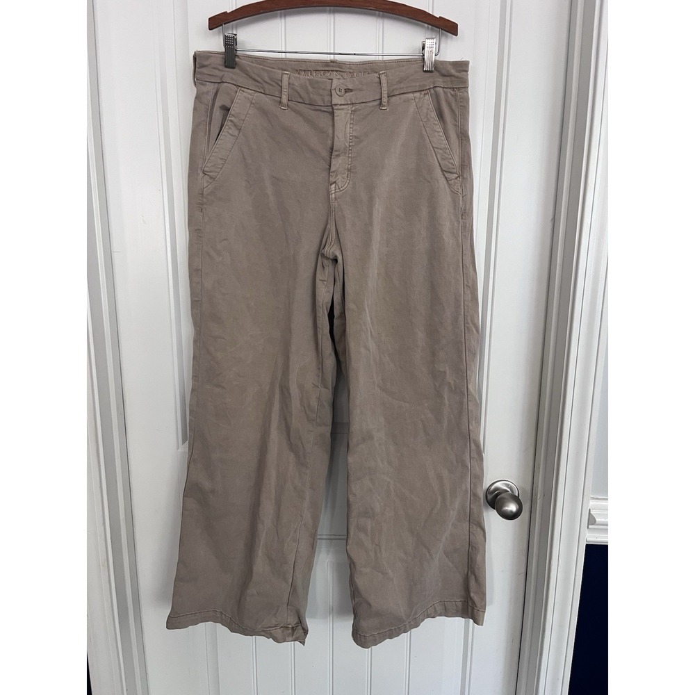 American Eagle Women's 16 Khaki Wide-leg Pants Chino Twill 383
